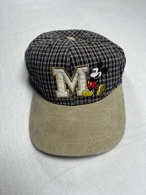Vintage 90s Disney Mickey Mouse Big M Plaid Cap Suede Brim One Size Unisex